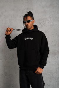 Erkek Baskılı Kapüşonlu 3 iplik pamuklu hoodie Sweatshirt - Siyah