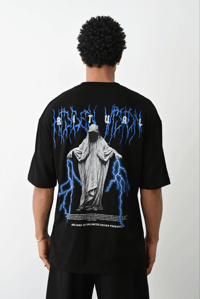 Erkek Baskılı Oversize  Kısa kol T-Shirt - Siyah