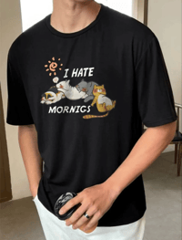 Erkek Baskılı T-Shirt Kısa Kol Bisiklet Yaka Regular Fit Rahat Kalıp Günlük Tişört - Siyah