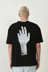 Erkek Baskılı T-Shirt Kısa Kol Bisiklet Yaka Rahat Kalıp Tişört - Siyah