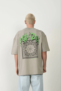 Erkek Baskılı T-Shirt Kısa Kol Bisiklet Yaka Rahat Kalıp Tişört  - Boyalı Gri