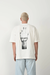 Erkek Baskılı T-Shirt Kısa Kol Bisiklet Yaka Rahat Kalıp Tişört - Beyaz
