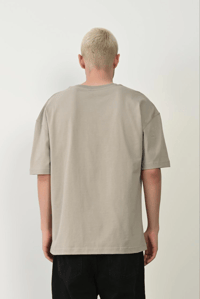 Erkek Baskılı T-Shirt Kısa Kol Bisiklet Yaka Rahat Kalıp Tişört - Boyalı Gri