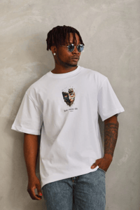 Erkek Baskılı T-Shirt Kısa Kol Bisiklet Yaka Regular Fit Rahat Kalıp Günlük Tişört - Beyaz