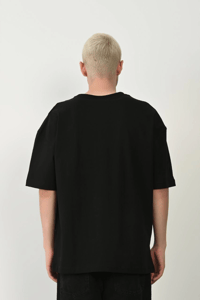 Erkek Baskılı T-Shirt Kısa Kol Bisiklet Yaka Rahat Kalıp Tişört - Siyah