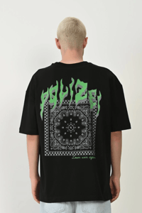 Erkek Baskılı T-Shirt Kısa Kol Bisiklet Yaka Rahat Kalıp Tişört  - Siyah