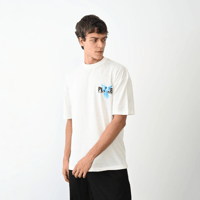 Erkek Baskılı T-Shirt Kısa Kol Bisiklet Yaka Regular Fit Rahat Kalıp Günlük Tişört - Beyaz