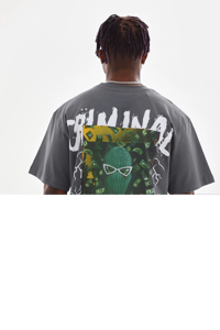Erkek Baskılı T-Shirt Kısa Kol Bisiklet Yaka Rahat Kalıp Tişört - Füme