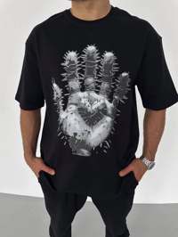 Erkek Baskılı T-Shirt Kısa Kol Bisiklet Yaka Regular Fit Rahat Kalıp Günlük Tişört - Siyah
