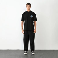 Erkek Baskılı T-Shirt Kısa Kol Bisiklet Yaka Regular Fit Rahat Kalıp Günlük Tişört - Siyah