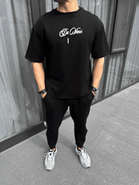 Erkek Baskılı T-Shirt Kısa Kol Bisiklet Yaka Regular Fit Rahat Kalıp Günlük Tişört - Siyah