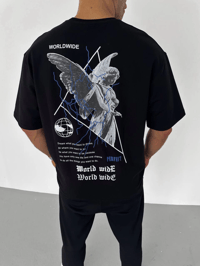 Erkek Baskılı T-Shirt Kısa Kol Bisiklet Yaka Regular Fit Rahat Kalıp Günlük Tişört - Siyah