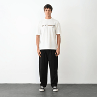 Erkek Baskılı T-Shirt Kısa Kol Bisiklet Yaka Regular Fit Rahat Kalıp Günlük Tişört- Beyaz