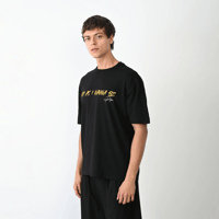 Erkek Baskılı T-Shirt Kısa Kol Bisiklet Yaka Regular Fit Rahat Kalıp Günlük Tişört - Siyah