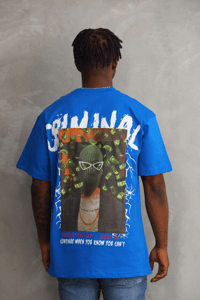 Erkek Baskılı T-Shirt Kısa Kol Bisiklet Yaka Rahat Kalıp Tişört  - Mavi