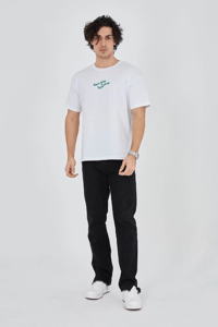 Erkek Baskılı T-Shirt Kısa Kol Bisiklet Yaka Regular Fit Rahat Kalıp Günlük Tişört - Beyaz