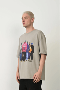 Erkek Baskılı T-Shirt Kısa Kol Bisiklet Yaka Rahat Kalıp Tişört - Boyalı Gri