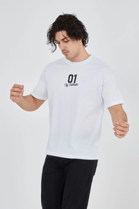 Erkek Baskılı T-Shirt Kısa Kol Bisiklet Yaka Regular Fit Rahat Kalıp Günlük Tişört - Beyaz