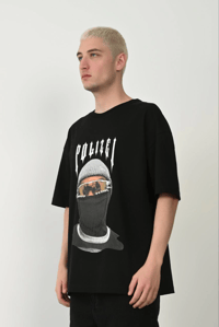 Erkek Baskılı T-Shirt Kısa Kol Bisiklet Yaka Rahat Kalıp Tişört - Siyah