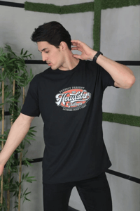 Erkek Baskılı T-Shirt Kısa Kol Bisiklet Yaka Regular Fit Rahat Kalıp Günlük Tişört - Siyah