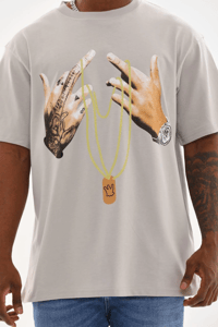 Erkek Baskılı T-Shirt Kısa Kol Bisiklet Yaka Rahat Kalıp Tişört - Gri