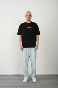 Erkek Baskılı T-Shirt Kısa Kol Bisiklet Yaka Rahat Kalıp Tişört - Siyah