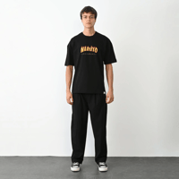 Erkek Baskılı T-Shirt Kısa Kol Bisiklet Yaka Regular Fit Rahat Kalıp Günlük Tişört - Siyah