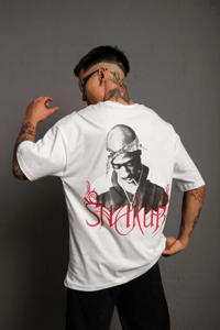 Erkek Baskılı T-Shirt Oversize Kısa kol Bisiklet yaka tişort - Beyaz