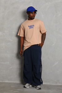 Erkek Baskılı Tişört Kısa Kol Bisiklet Yaka Oversize T-Shirt - Bej
