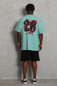 Erkek Baskılı Tişört Kısa Kol Bisiklet Yaka Oversize T-Shirt - Mint Yeşili