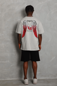 Erkek Baskılı Tişört Kısa Kol Bisiklet Yaka Oversize T-Shirt - Gri