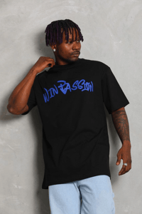 Erkek Baskılı Tişört Kısa Kol Bisiklet Yaka Oversize T-Shirt - Siyah
