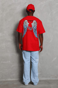 Erkek Baskılı Tişört Kısa Kol Bisiklet Yaka Oversize T-Shirt - Kırmızı