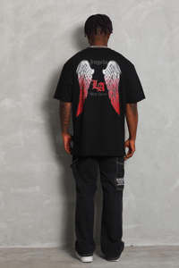 Erkek Baskılı Tişört Kısa Kol Bisiklet Yaka Oversize T-Shirt - Siyah
