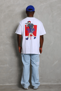 Erkek Baskılı Tişört Kısa Kol Bisiklet Yaka Oversize T-Shirt - Beyaz