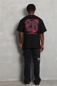 Erkek Baskılı Tişört Kısa Kol Bisiklet Yaka Oversize T-Shirt - Siyah