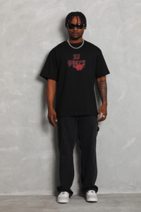 Erkek Baskılı Tişört Kısa Kol Bisiklet Yaka Oversize T-Shirt - Siyah