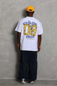 Erkek Baskılı Tişört Kısa Kol Bisiklet Yaka Oversize T-Shirt - Beyaz