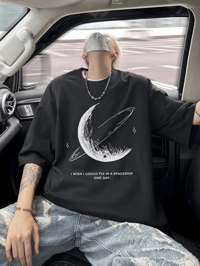 Erkek Baskılı Tişört Kısa Kol Bisiklet Yaka Oversize T-Shirt - - Siyah