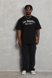 Erkek Baskılı Tişört Kısa Kol Bisiklet Yaka Oversize T-Shirt - Siyah