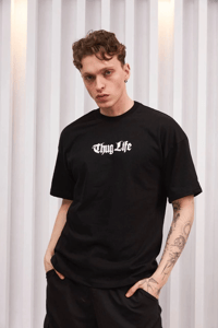 Erkek Bisiklet Yaka Baskılı  Kısa kol Oversize T-Shirt - Siyah
