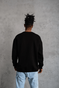 Erkek Bisiklet Yaka Baskılı 3 İplik Pamuklu Sweatshirt -  Siyah