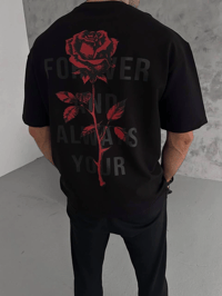 Erkek Bisiklet Yaka Baskılı Oversize  Kısa kol T-Shirt - Siyah
