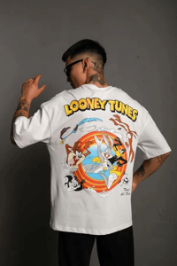 Erkek Bisiklet Yaka Baskılı Oversize Kısa kol T-Shirt - Beyaz
