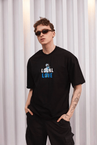 ERKEK Bisiklet Yaka Baskılı Oversize Kısa kol T-Shirt - Siyah