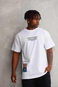 Erkek Bisiklet Yaka Baskılı Oversize T-Shirt - Beyaz