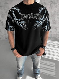 ERKEK Bisiklet Yaka Yıldırım Baskılı  Kısa kol T-Shirt-Siyah