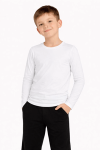 Erkek Çocuk Basic Uzun Kollu Tişört Okul Günlük Rahat T-Shirt - Beyaz