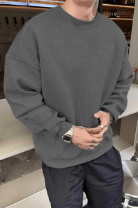 Erkek Düz Bisiklet Yaka 3 iplik pamuklu sweatshirt - Füme