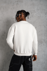 Erkek Düz Bisiklet Yaka 3 iplik pamuklu Sweatshirt - Beyaz